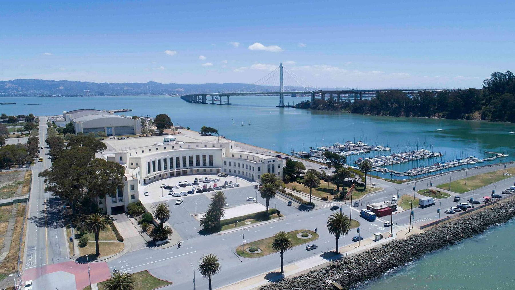 Gold Bar Distillery - Alameda waterfront venue with San Francisco skyline
