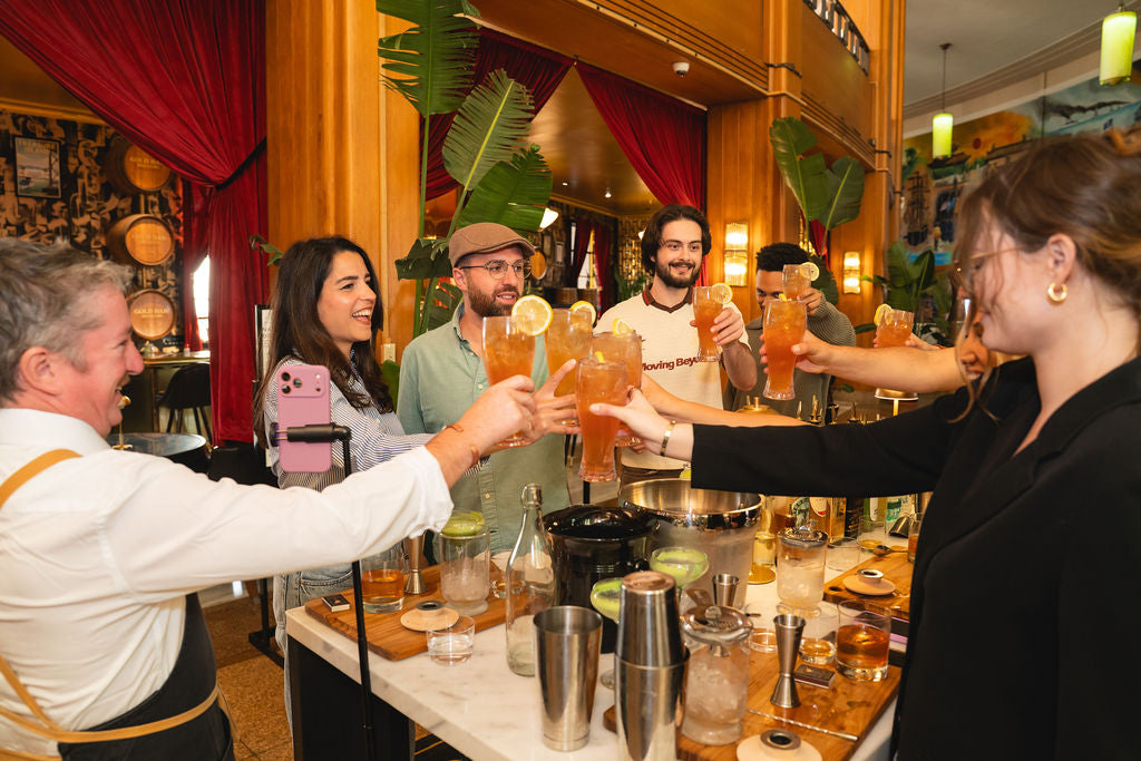 Guests drinking Golden Goal's in the soccer themed cocktail class